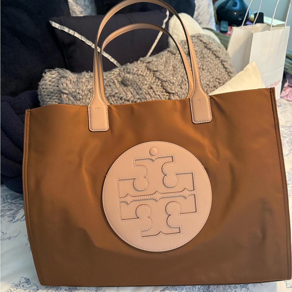 Tory Burch AUTHENTIC Brown Ella  Tote with Logo Medallion